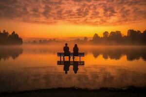 casal lago nascer do sol manhã foto