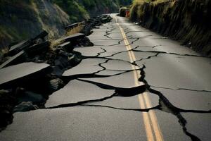 rachaduras estrada depois de tremor de terra danificar foto