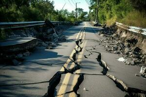 rachaduras estrada depois de tremor de terra danificar foto