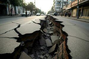 rachaduras rua estrada depois de tremor de terra foto