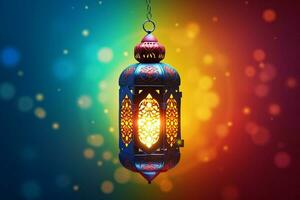 islâmico lanterna com colorida fundo para ambos r foto