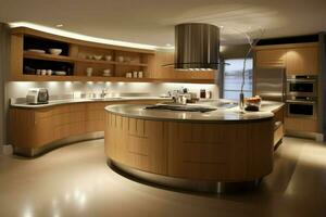 luxo doméstico cozinha com elegante de madeira Projeto foto