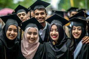 multi étnico grupo do graduados sorridente com sucesso foto