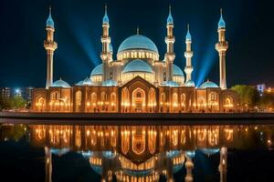 a lindo sereno mesquita às noite dentro a abençoar foto