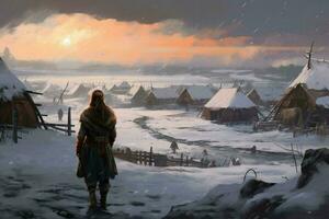 viking mulher campo neve assentamento foto