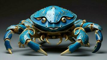 uma azul caranguejo com uma azul face e uma ouro Projeto foto