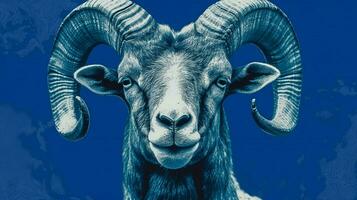 uma azul poster com uma cabras face foto