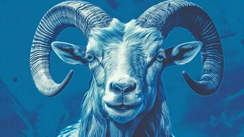 uma azul poster com uma cabras face foto