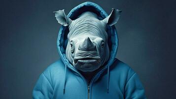 uma azul rinoceronte com uma Preto fundo foto