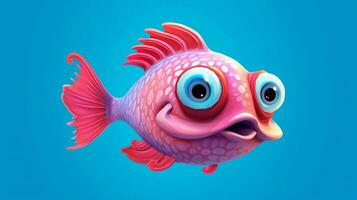 uma desenho animado peixe com uma Rosa face e uma azul fundo foto