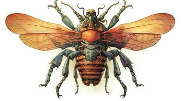 uma colorida ilustração do uma gigante inseto com uma foto