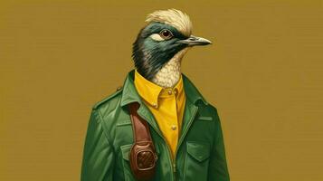 uma digital ilustração do uma pássaro vestindo uma verde foto