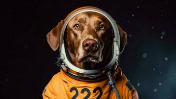 uma cachorro dentro a laranja espaço terno com a números foto