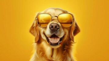 uma dourado retriever cachorro vestindo oculos de sol em uma vós foto