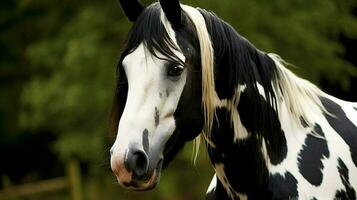 uma cavalo com uma Preto juba e branco marcações foto