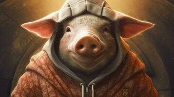 uma porco vestindo uma moletom com capuz este dizarmadilloon isto foto