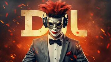 uma poster para uma dj com uma mascarar e a palavra dj em foto