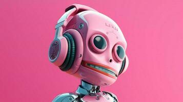 uma poster para uma robô com uma Rosa fone de ouvido foto
