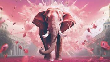 uma poster este tem uma Rosa elefante em isto foto