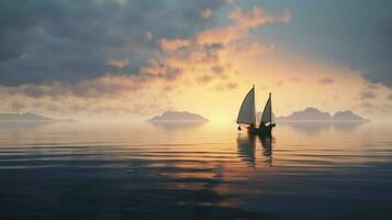 calma mar com viking navio Navegando em a horizonte foto