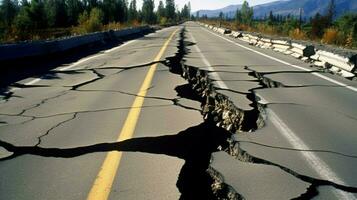 rachaduras estrada depois de tremor de terra danificar foto