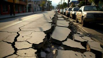 rachaduras rua estrada depois de tremor de terra foto