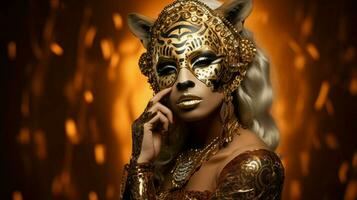 fantasia deusa dentro tigre guepardo dourado mascarar foto