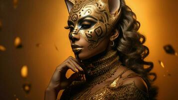 fantasia deusa dentro tigre guepardo dourado mascarar foto