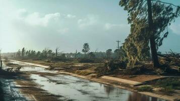 severo panorama do árvores destruído de Alto vento foto