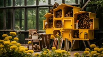 casa do abelhas e querida dentro cachorro casa estilo foto