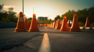 linha do tráfego cones conduzindo para fechadas estrada foto