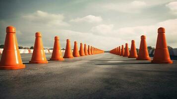 linha do tráfego cones conduzindo para fechadas estrada foto