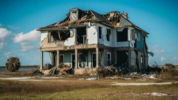 arruinado família suburbano casa depois de furacão foto