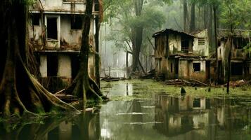 arruinado casas dentro inundado floresta depois de conseqüência foto