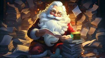 santa claus com cartas ilustração ai generativo foto