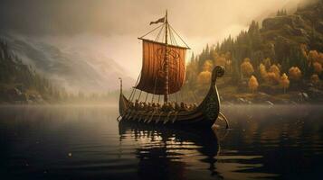 alta e gracioso viking navio planador através foto