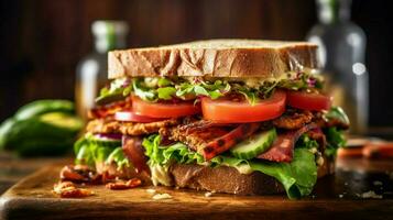 saboroso vegano sanduíche embalado com fresco saudável foto