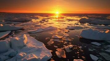 a Sol conjuntos sobre a gelo floes dentro a ártico oceano foto