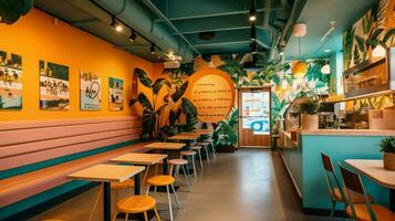 Top de linha vegano velozes Comida restaurante com colorida foto
