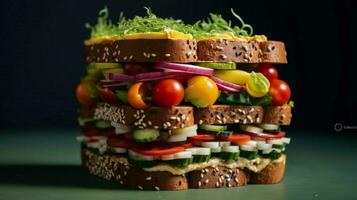 experimentar uma saboroso e colorida vegano sanduíche cheio foto