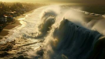 tsunami ondas batida para costa e violação costeiro foto