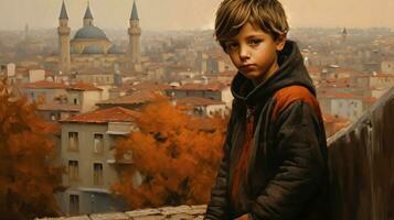 turco criança Garoto turco cidade foto