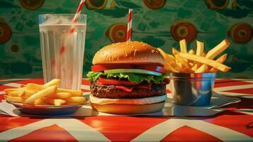 vegetariano hamburguer e caseiro fritas dentro vibrante velozes foto