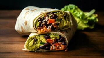 vegetariano burrito embrulho com Preto feijões guacamole a foto