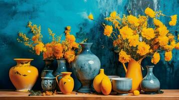 vibrante cor paleta com amarelo azul e laranja foto