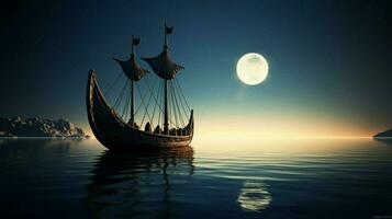 viking navio Navegando dentro a calma águas com uma cle foto