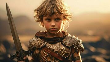 Guerreiro criança com espada jogos fictício mundo foto