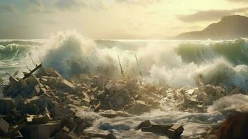 ondas falhando contra de praia trazendo com eles d foto