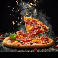 capturar a excitação e energia do uma pizza com uma foto