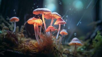 luminoso retroiluminado brilhando floresta cogumelo néon luz foto
